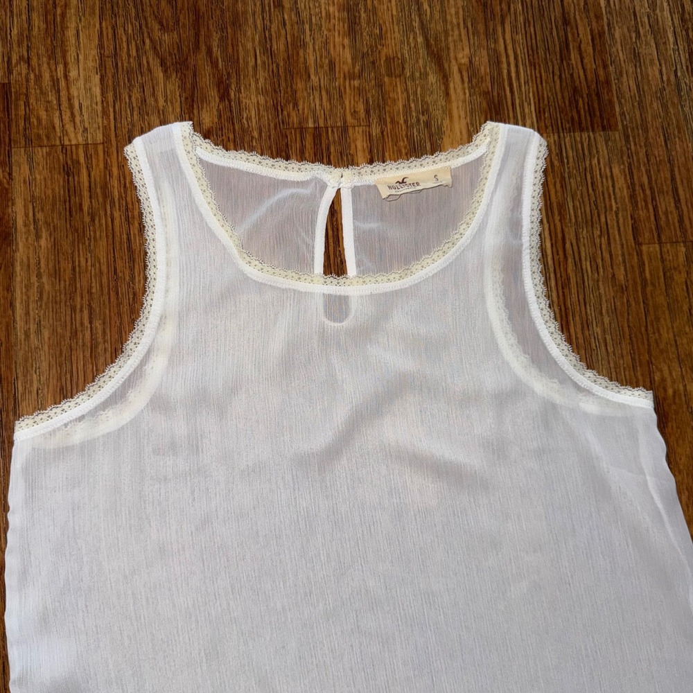 Hollister Tank Top Sheer White Lace Trim Blouse Sz S Romantic Soft Girl Feminine - Picture 2 of 10